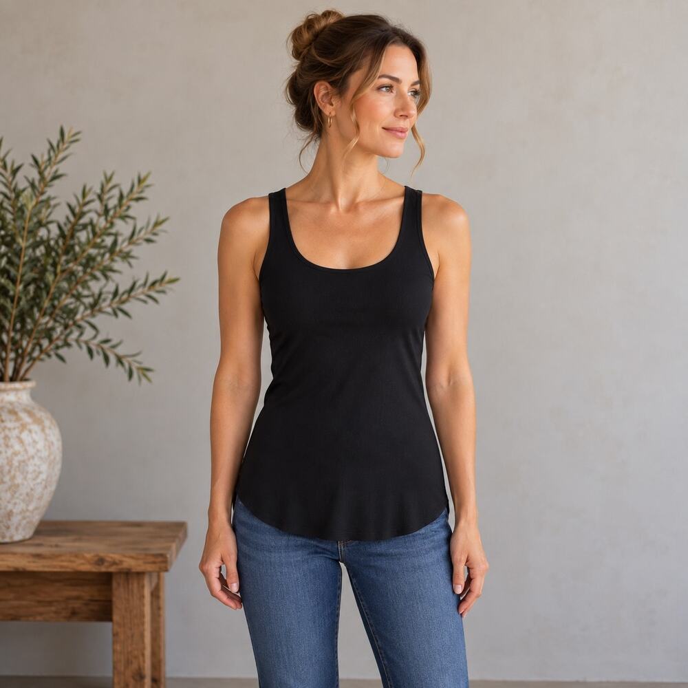 Spanx Black Knit Tank Top Overlay Bodysuit Medium